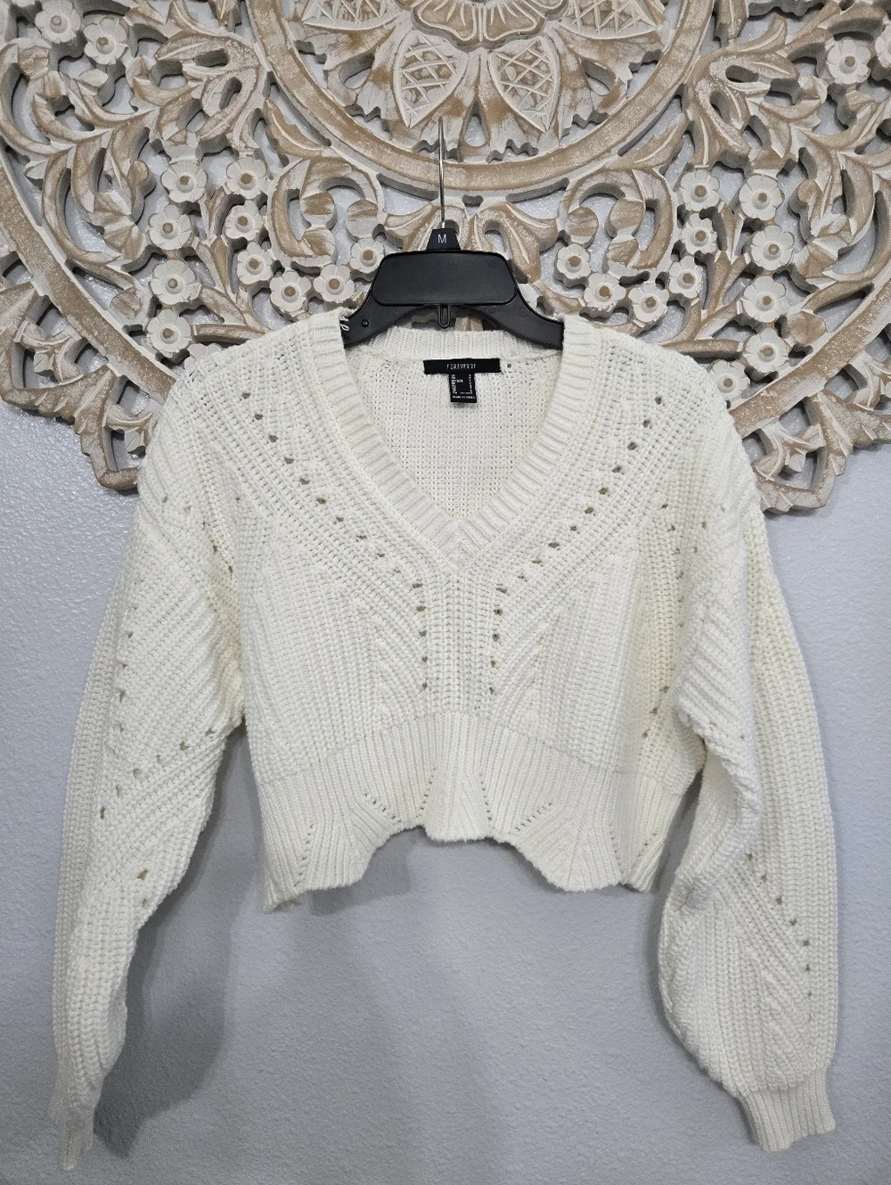 Forever 21 Cream V Neck Knit Sweater